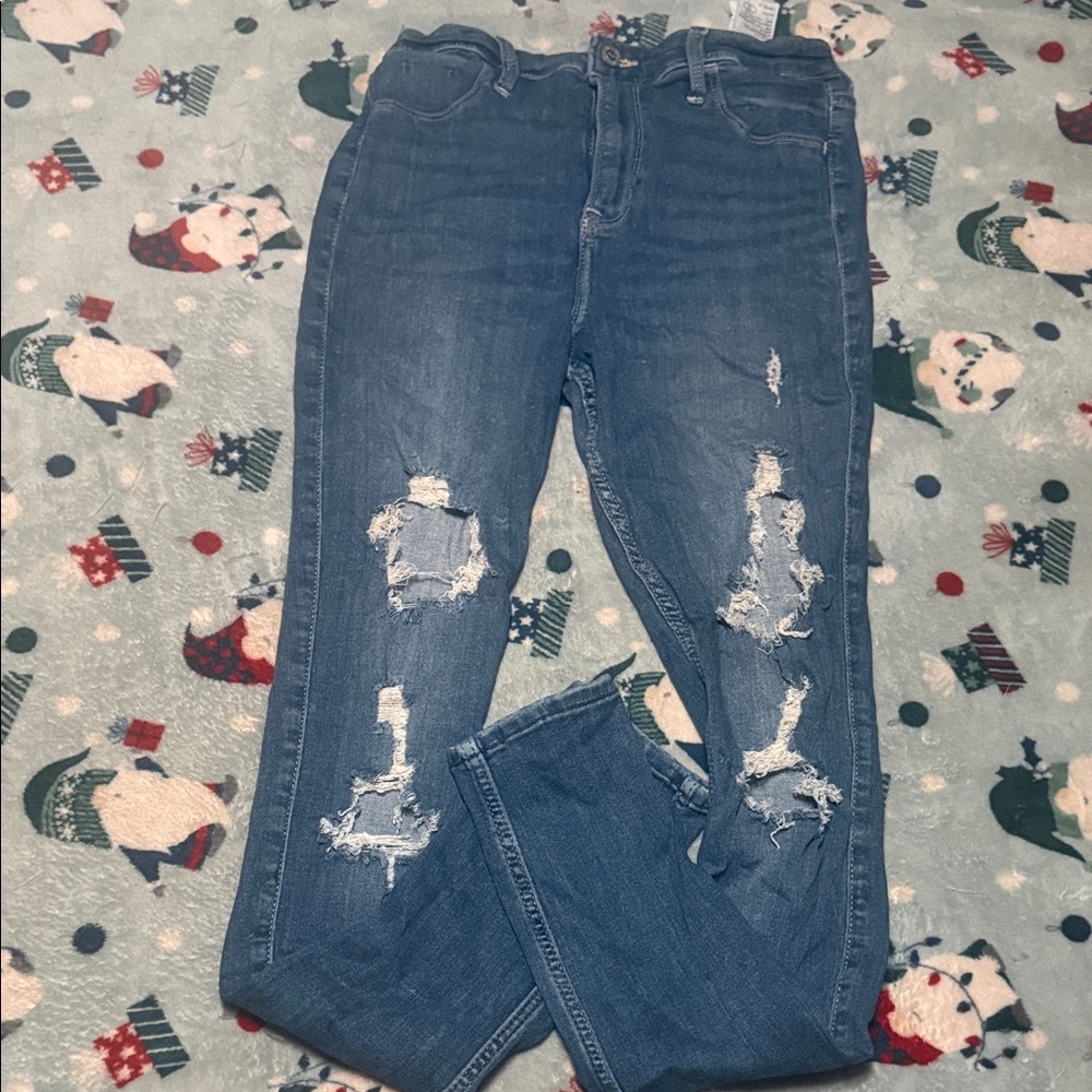 Hollister Women's Distressed Skinny Jeans in Blue